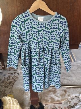 Hanna Andersson Blue and Green Dino Print Long Sleeve Dress